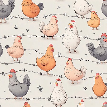 Tricoline Digital Cocoricó Galinhas no Arame, 50cm x 1,50mt