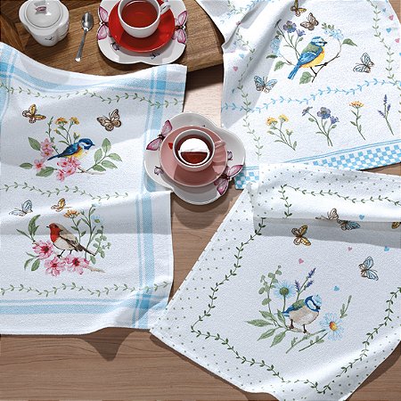 Kit 3 Panos de Copa Coleção Jardim, 100%Algodão, 45cm x 65cm