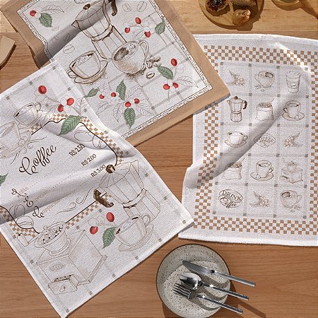 Kit 3 Panos de Copa Coleção Hora do Café, 45cm x 65cm