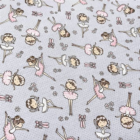 Tricoline Bailarina Pequena Cinza 100% Algodão 50cm x 1,50mt