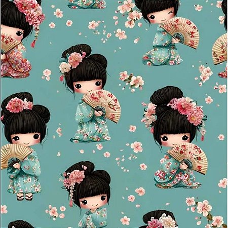 Tricoline Digital Japonesas com Leque, 50cm x 1,50mt