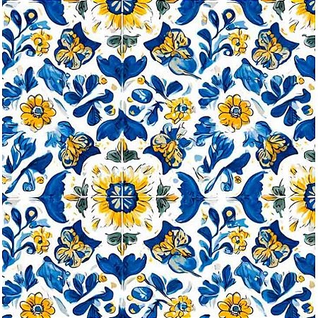 Tricoline Digital Azulejo Arabesco 100%Algodão 50cm x 1,50mt