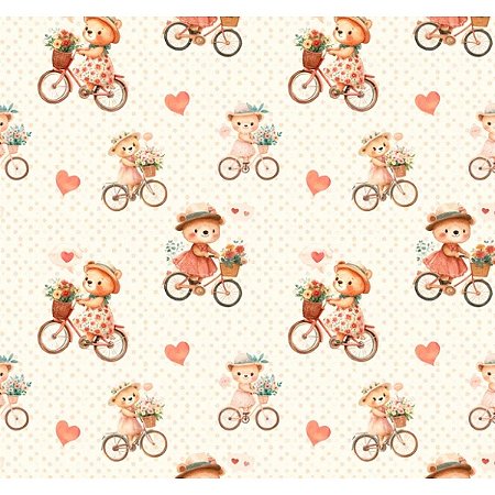 Tricoline Digital Urso na Bicicleta Pequena, 50cm x 1,50mt