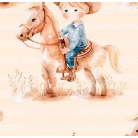 Tricoline Digital Menino e Cavalo 100%Algodão, 50cm x 1,50mt