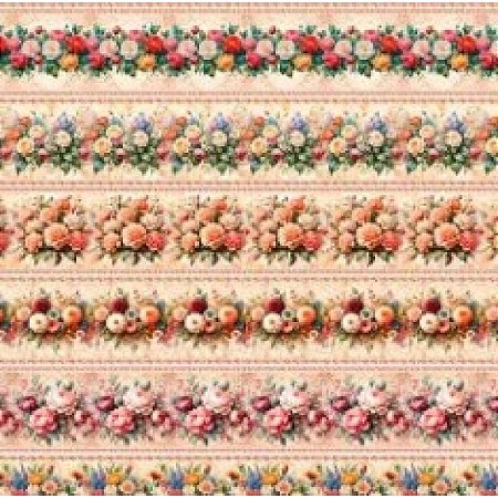 Tricoline Digital Barrado Floral, 100%Algodão, 50cm x 1,50mt