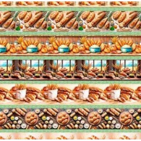 Tricoline Digital Barrado Pães, 100% Algodão, 50cm x 1,50mt