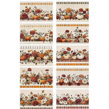 Tricoline Digital Barrado Abóboras, 100% Alg, 50cm x 1,50mt