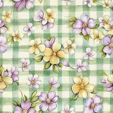 Tricoline Digital Blossom Flor Xadrez 100%Alg, 50cm x 1,50mt