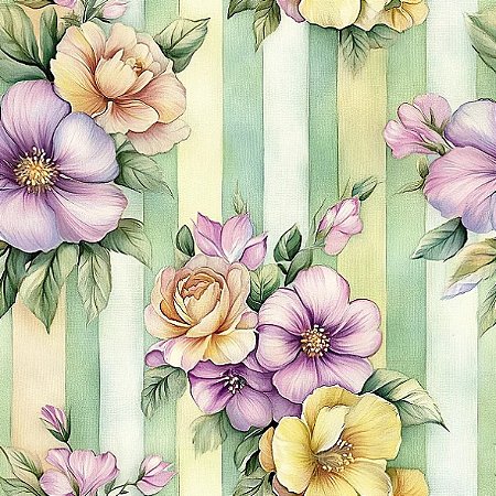 Tricoline Dig. Blossom Flor Listrada 100% Alg, 50cm x 1,50mt