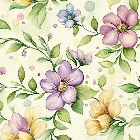 Tricoline Digital Blossom Flor Poá, 100% Alg, 50cm x 1,50mt