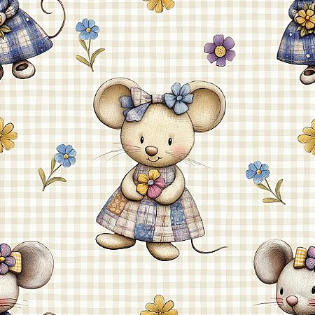 Tricoline Dig Bichinhos Blue Lavender Ratinhas 50cm x 1,50mt