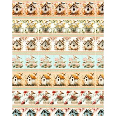 Tricoline Digital Barrado Céu de Passarinhos, 50cm x 1,50mt