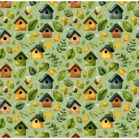 Tricoline Digital Casinhas Honey, 100% Algodão 50cm x 1,50mt