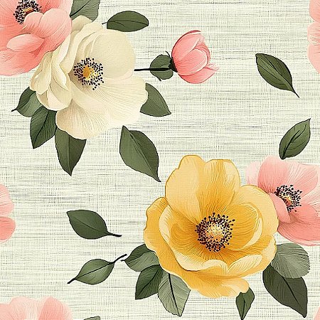 Tricoline Digital Happy Life Flor Amarela, 50cm x 1,50mt