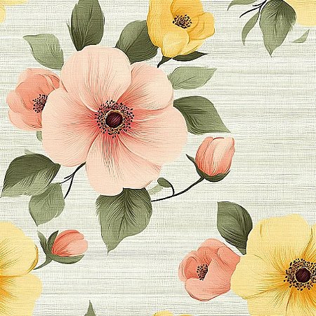 Tricoline Digital Happy Life Floral com botões 50cm x 1,50mt