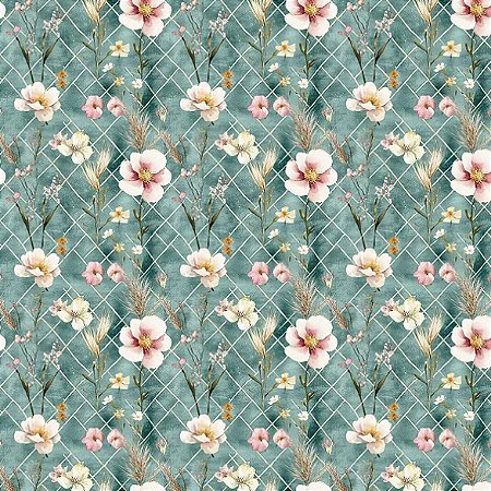 Tricoline Digital Marrocan Flor Verde 100%Alg, 50cm x 1,50mt