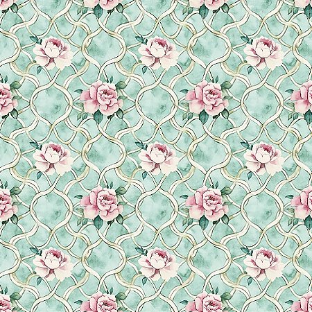 Tricoline Digital Marrocan Flor Vitral 100%Alg 50cm x 1,50mt