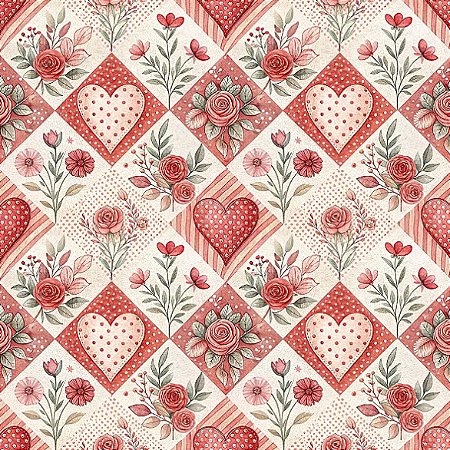 Tricoline Digital Patch Love 01, 100% Algodão, 50cm x 1,50mt