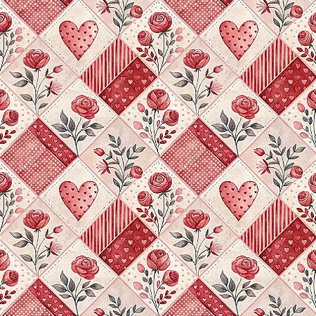 Tricoline Digital Patch Love 02, 100% Algodão, 50cm x 1,50mt