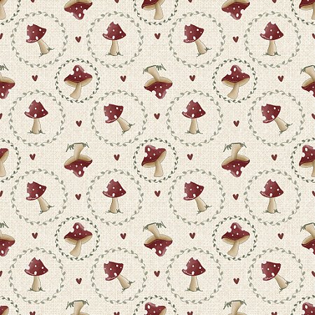 Tricoline Digital Cogumelos, 100% Algodão, 50cm x 1,50mt