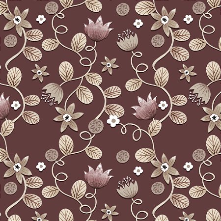 Tricoline Digital Ramos Merlot Fundo Vinho, 50cm x 1,50mt