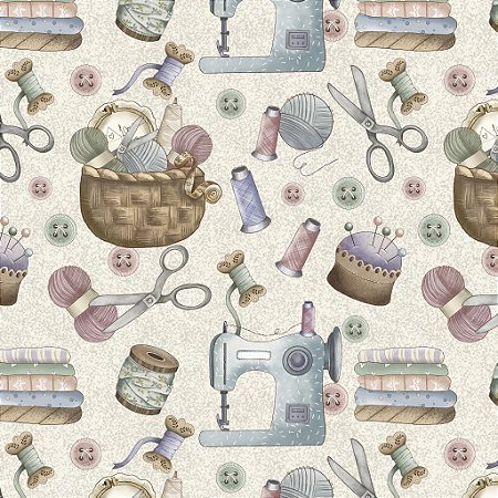 Tricoline Digital Itens de Costura Bege, 50cm x 1,50mt