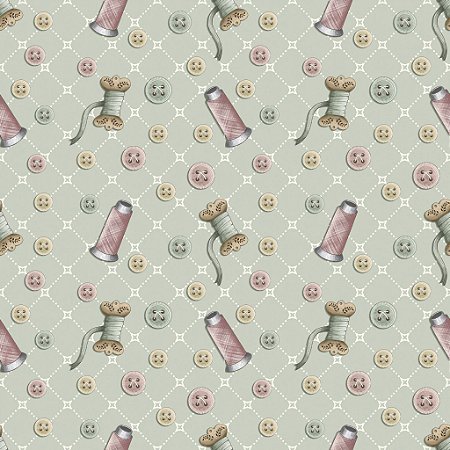 Tricoline Digital Botões e Carretéis Menta, 50cm x 1,50mt