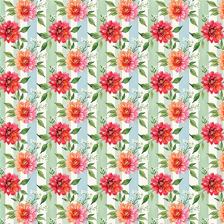 Tricoline Floral dos Sonhos Listrado, 100%Alg, 50cm x 1,50mt