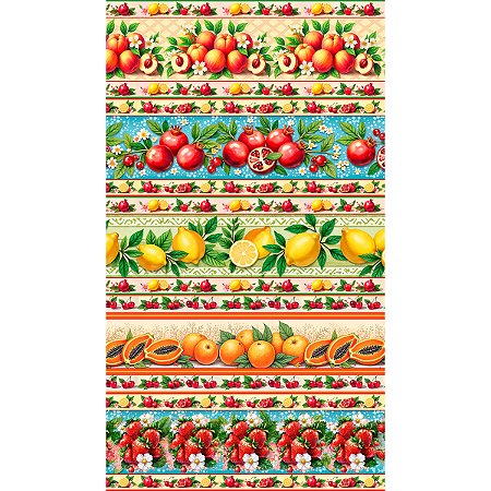 Tricoline Barrado Frutas dos Sonhos, 100%Alg, 50cm x 1,50mt