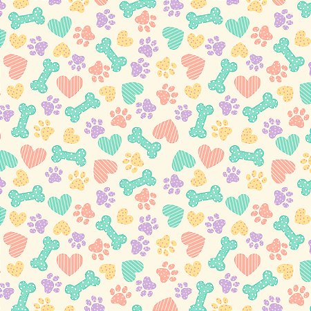 Tricoline Patinhas de Amor, 100% Algodão, 50cm x 1,50mt