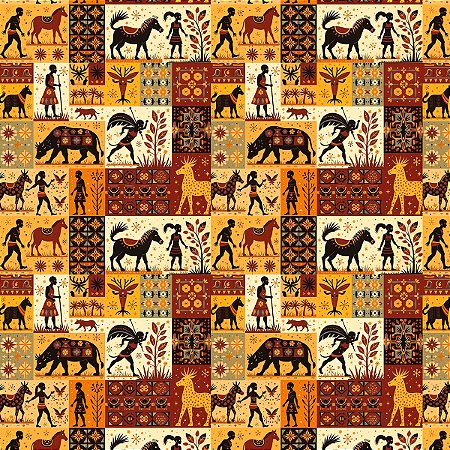 Tricoline Digital África, 100% Algodão, 50cm x 1,50mt