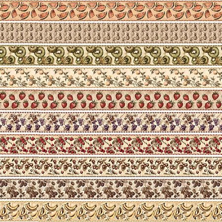 Tricoline Digital Barrado Vintage Fruits, 50cm x 1,50mt