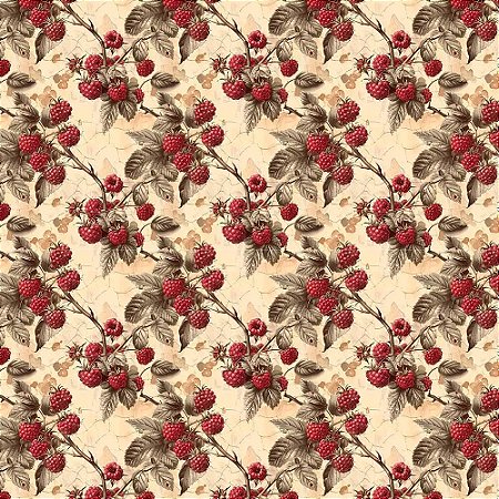 Tricoline Digital Vintage Fruits Framboesa, 50cm x 1,50mt
