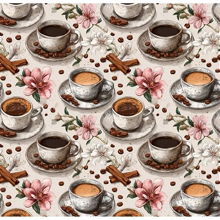 Tricoline Digital Café com Canela, 100%Algodão 50cm x 1,50mt