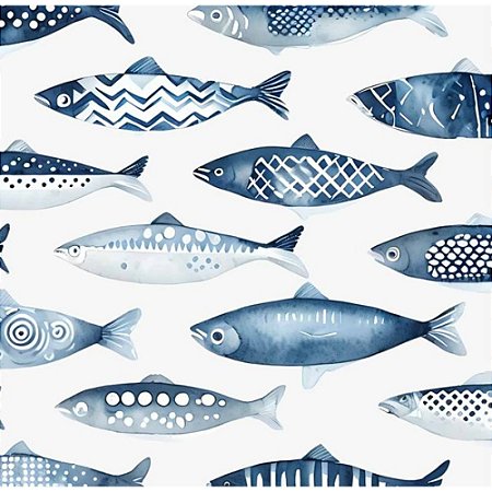 Tricoline Digital Sardinhas Azuis 100%Algoidão 50cm x 1,50mt