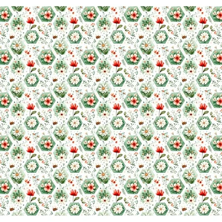 Tricoline Digital Floral em Hexagono, 100%Alg. 50cm x 1,50mt