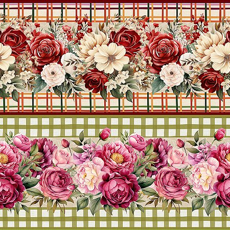 Tricoline Digital Barrado Aroma de Flores, 55cm x 1,50mt
