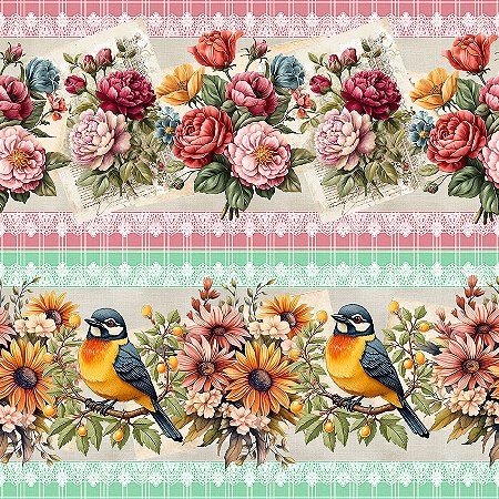 Tricoline Digital Barrado Primavera, 100% Alg. 55cm x 1,50mt