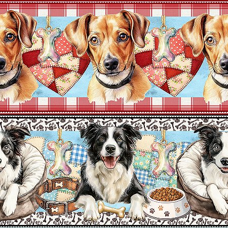 Tricoline Dig Barrado Cachorrinhos Estilosos At. 5mt x 1,50m