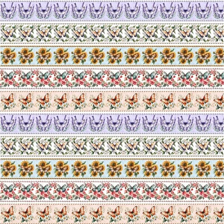 Tricoline Digital Barrado Jardim das Borboletas 50cm x 1,50m