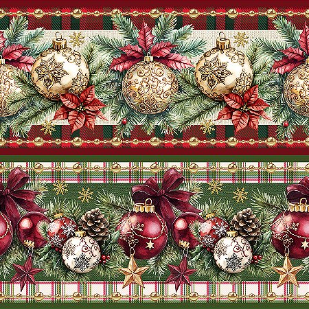 Tricoline Digital Barrado Decoração de Natal At. 5mt x 1,50m