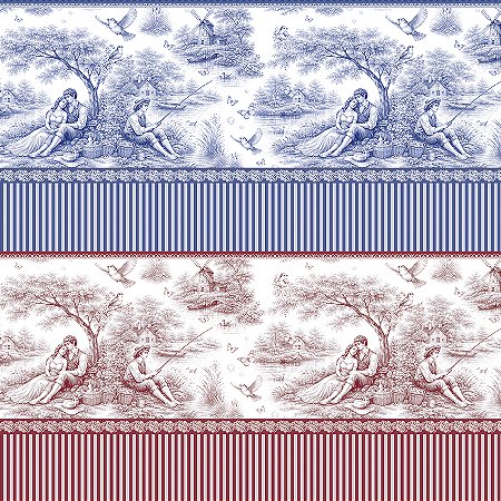 Tricoline Digital Barrado Toile de Jouy, 55cm x 1,50mt
