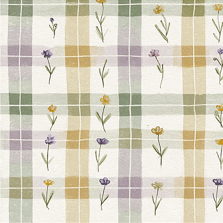 Tricoline Dig. Florzinha Romântica Xadrez, 50cm x 1,50mt