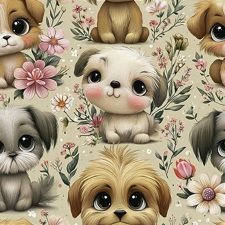 Tricoline Digital Cachorrinhos Fofos, 100%Alg. 50cm x 1,50mt