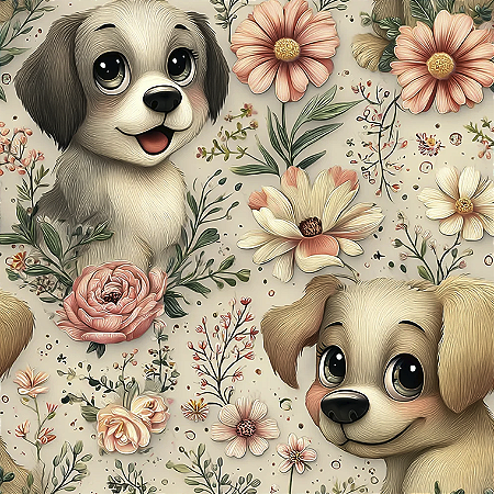 Tricoline Digital Cachorrinhos Felizes 100%Alg 50cm x 1,50mt