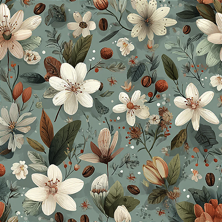 Tricoline Digital Cafezinho Flores, 100%Alg. 50cm x 1,50mt