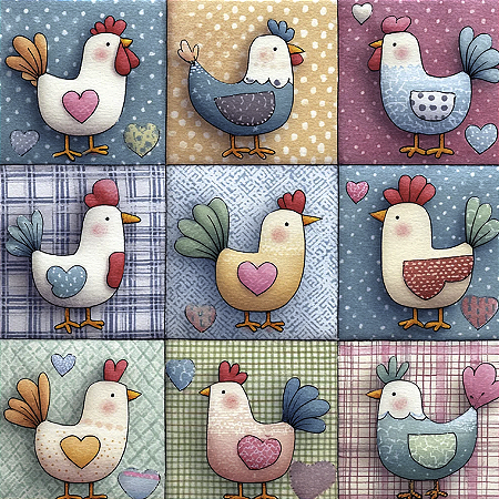 Tricoline Digital Patch Bichinhos Galinhas, 50cm x 1,50mt