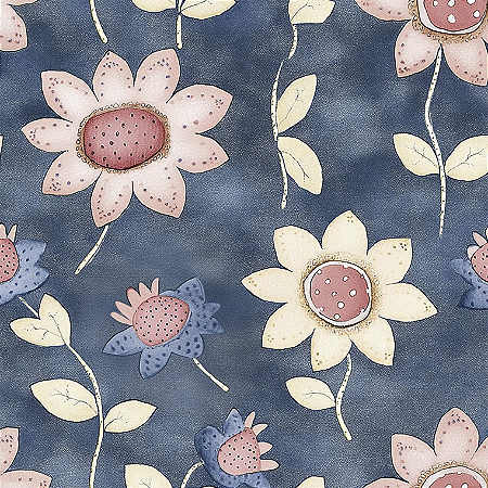 Tricoline Digital Amandita 2, Flores no Azul, 50cm x 1,50mt