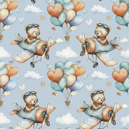 Tricoline Dig. Baby Bears Ursinhos Aviadores, 50cm x 1,50mt