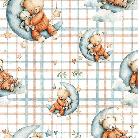 Tricoline Digital Baby Bears Ursinhos na Nuvem 50cm x 1,50mt